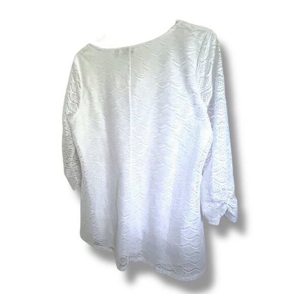 Women's White Boho Chic Lacey Detailed ¾ Sleeve Tunic Top Blouse Size Large - Picture 2 of 7